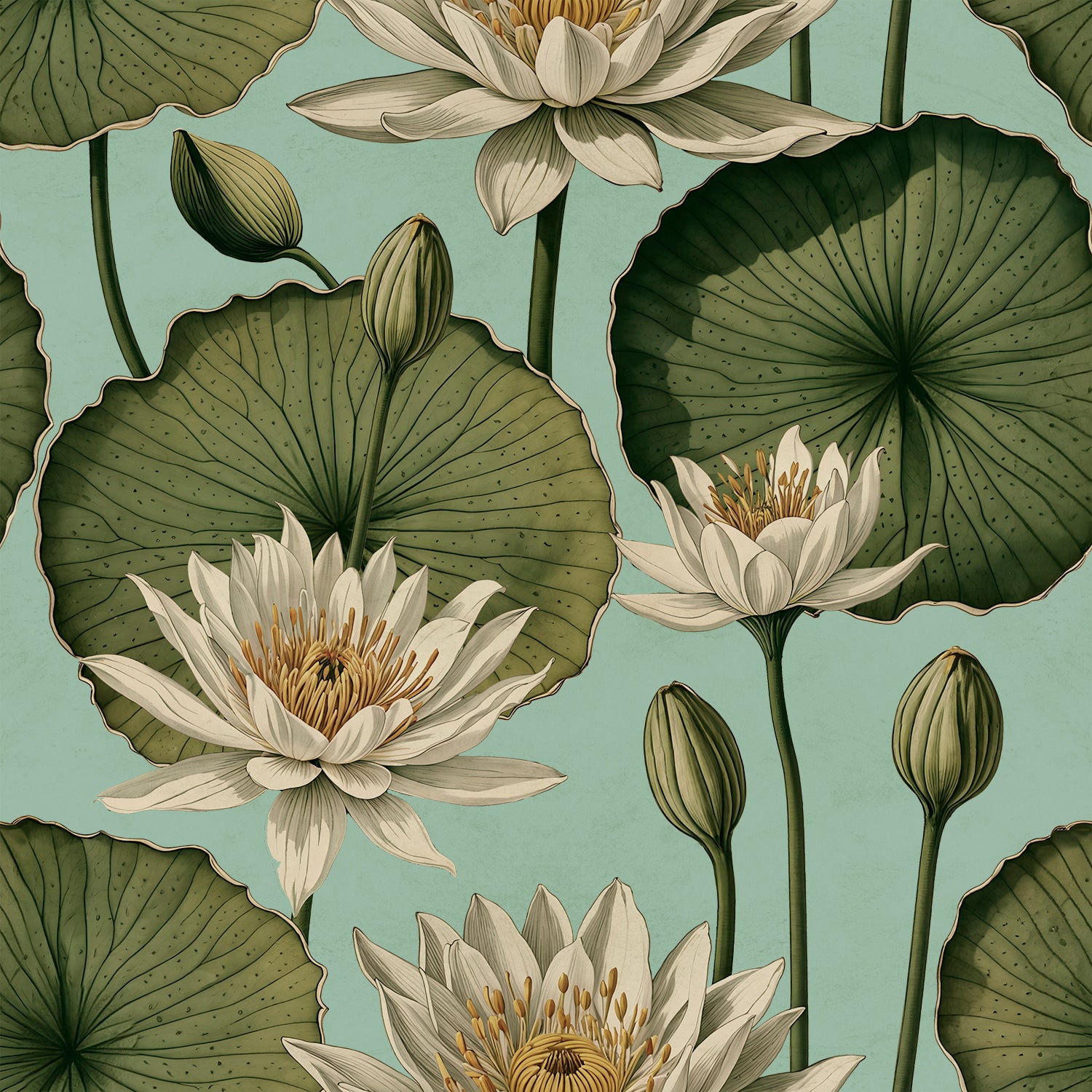 lily pod flower Lily Pad - Aquatic 24" x 144" Traditional Wallpaper