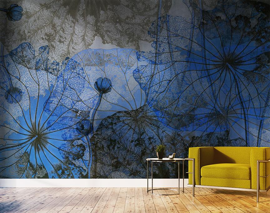 Blue Flowers Mural <br> Great Wall - Trendy Custom Wallpaper | Contemporary Wallpaper Designs | The Detroit Wallpaper Co.