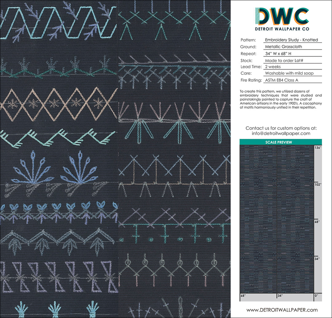 Embroidery Study - Knotted Grasscloth Wallpaper