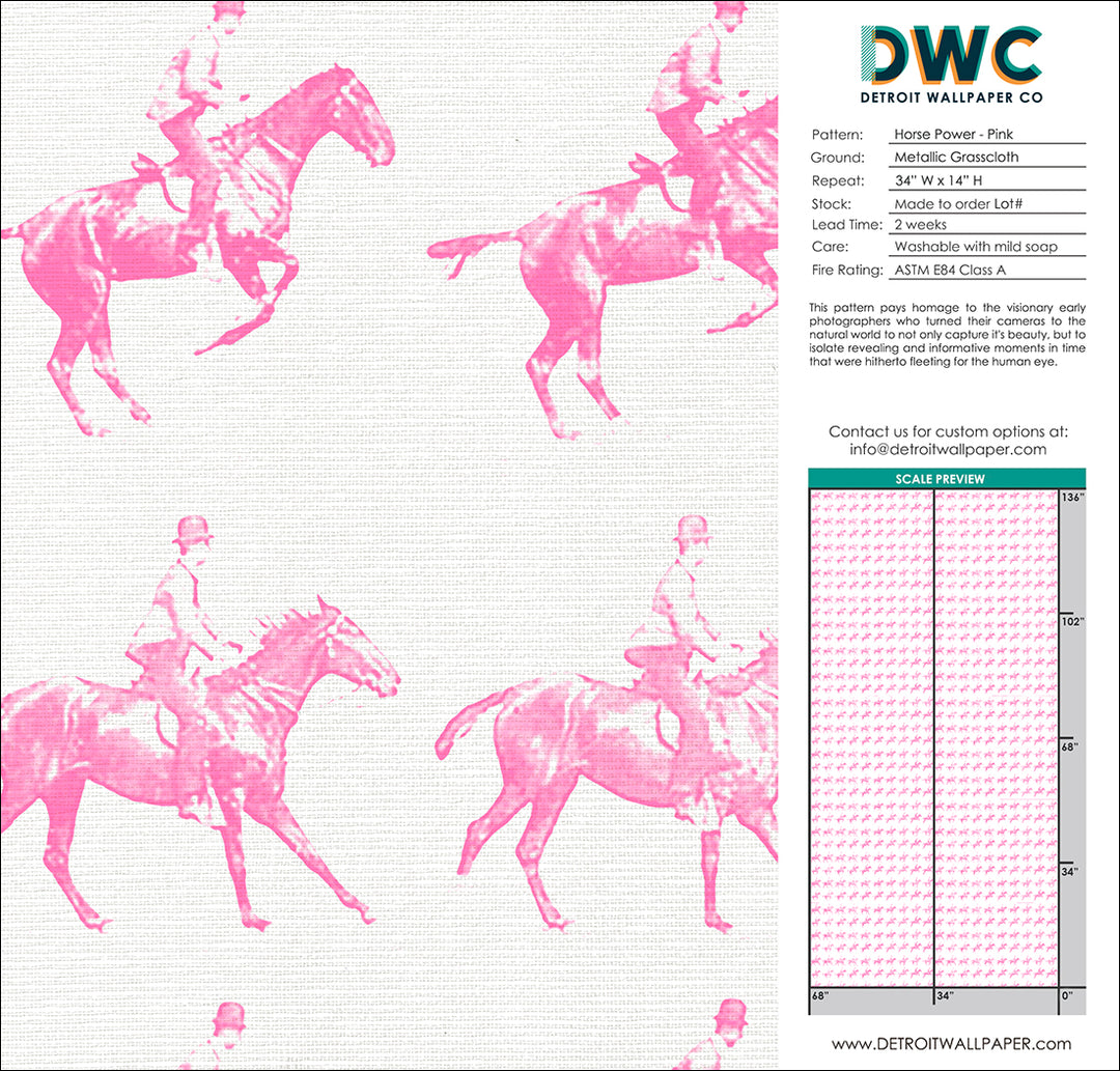 Horse Power - Pink Grasscloth Wallpaper