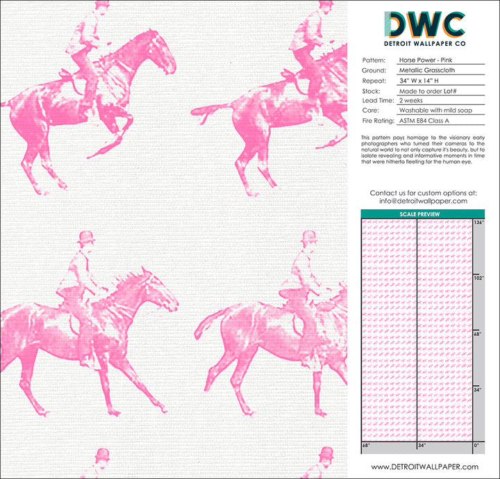 Horse Power - Pink Grasscloth Wallpaper