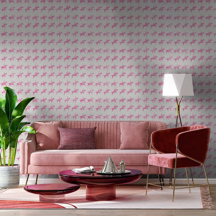 Horse Power - Pink Grasscloth Wallpaper