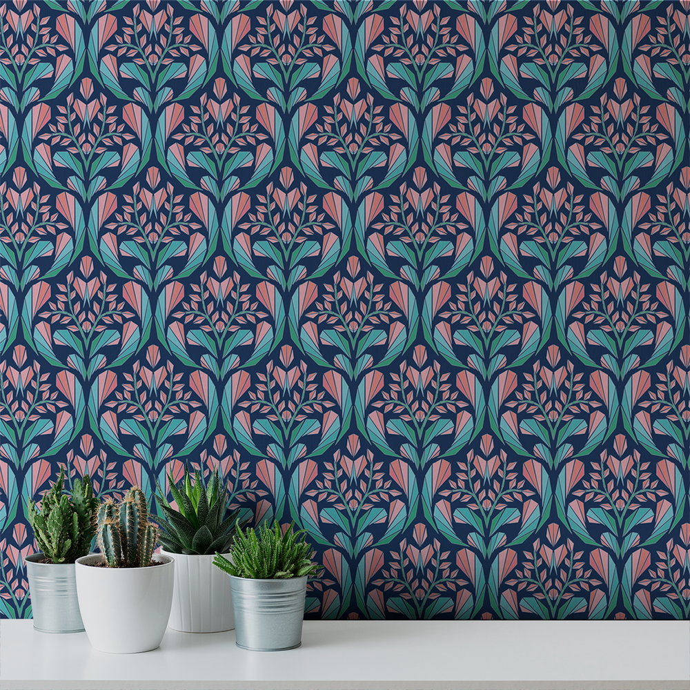 Cora - Navy - Trendy Custom Wallpaper | Contemporary Wallpaper Designs | The Detroit Wallpaper Co.