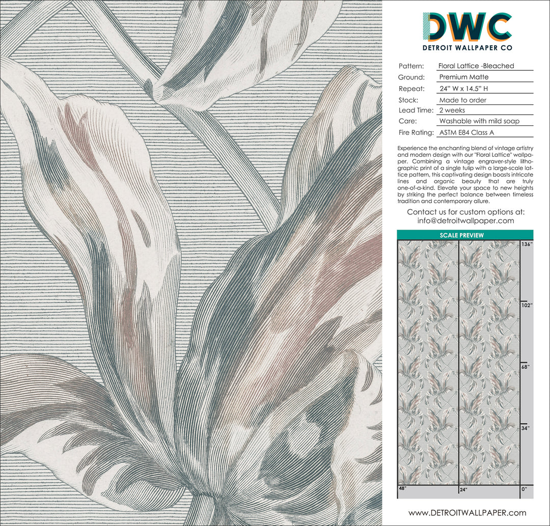 Floral Lattice - Bleached <br> Wallpaper