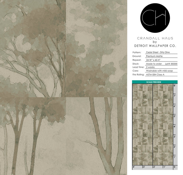 Cedar Street - Dirty Olive <br> Wallpaper - The Detroit Wallpaper Co.