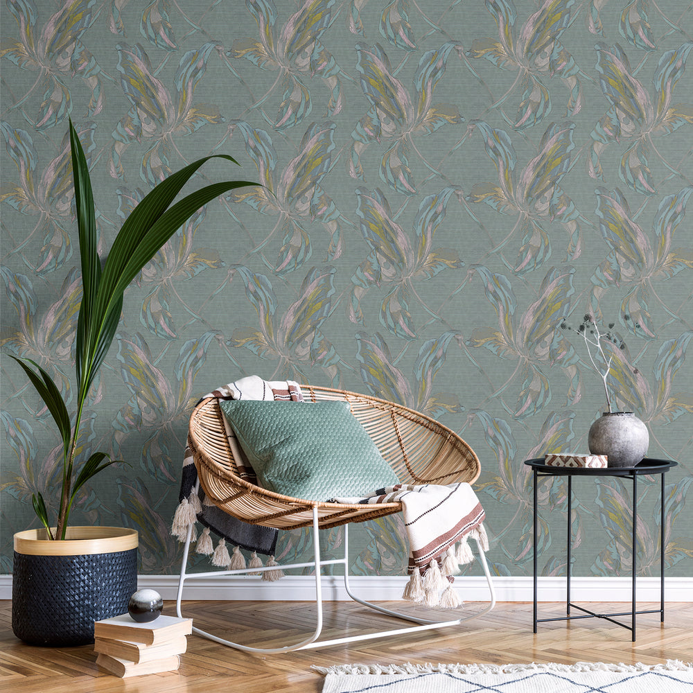 Floral Lattice - Ocean Jasper <br> Wallpaper - The Detroit Wallpaper Co.
