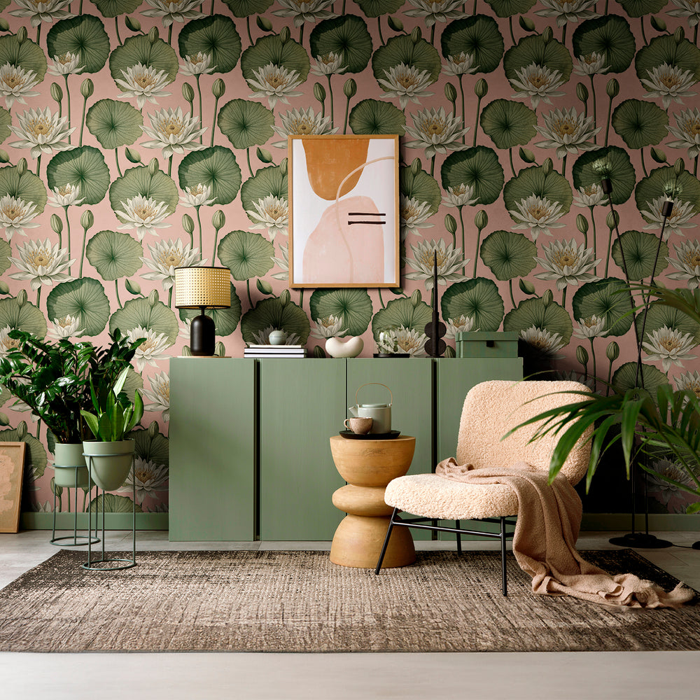 Lily Pad - Tropical Peach <br> Wallpaper - The Detroit Wallpaper Co.