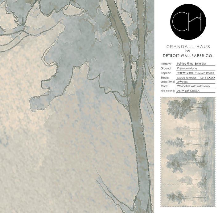 Painted Pines - Butter Sky <br> Wallpaper Mural - The Detroit Wallpaper Co.