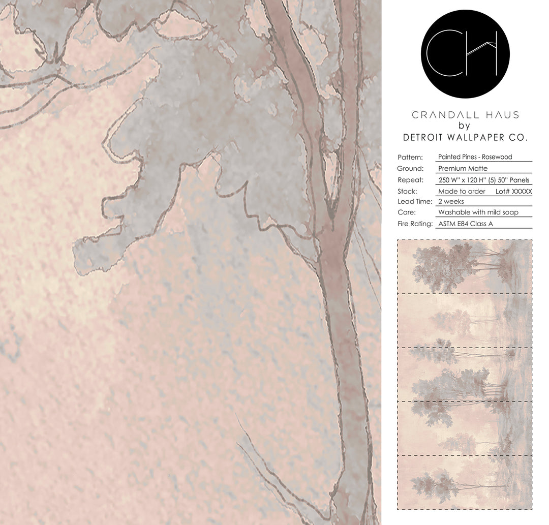 Painted Pines - Rosewood <br> Wallpaper Mural - The Detroit Wallpaper Co.