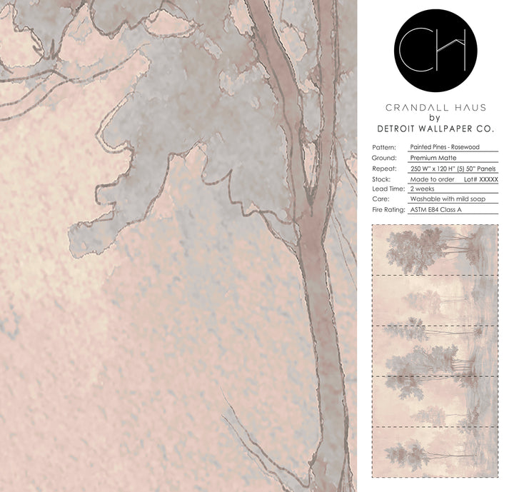 Painted Pines - Rosewood <br> Wallpaper Mural - The Detroit Wallpaper Co.