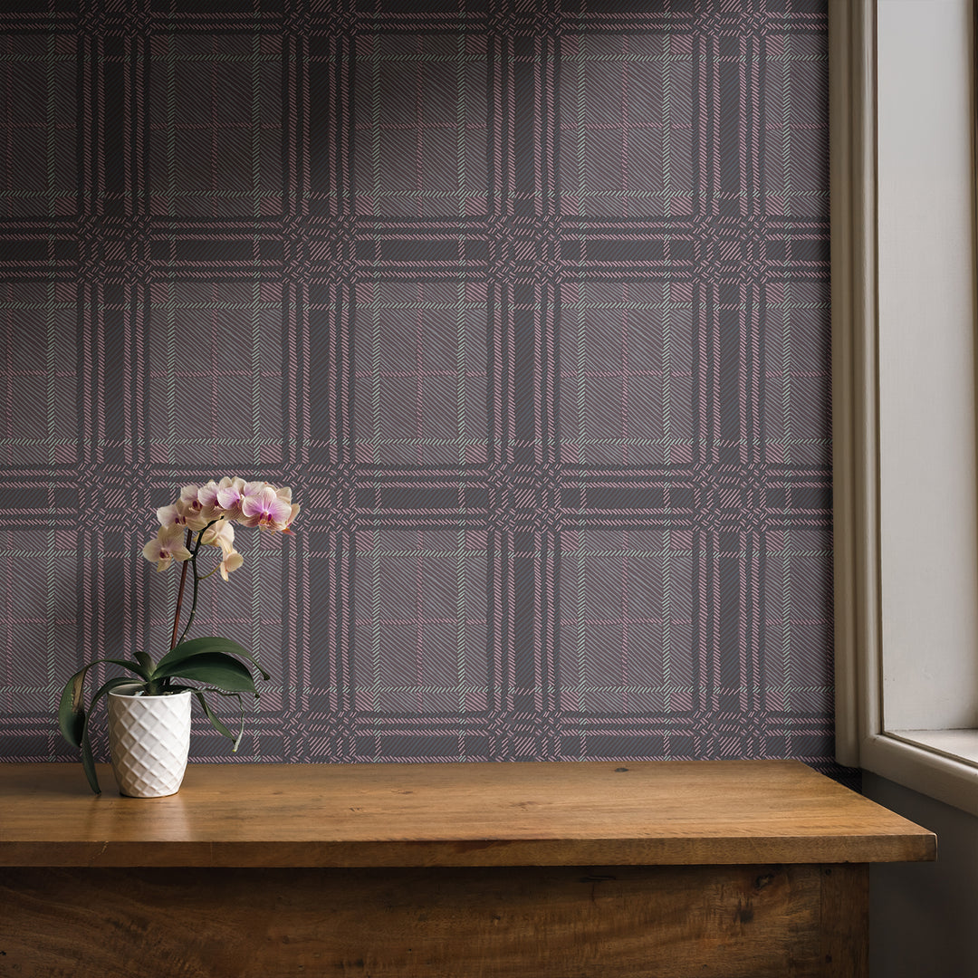 Painted Plaid - Plum <br> Wallpaper