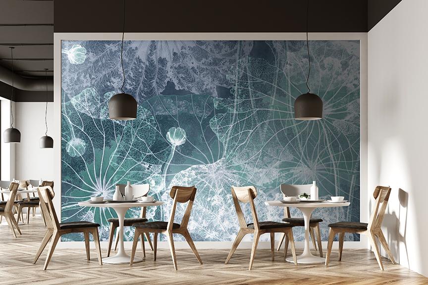 Blue Flowers Mural <br> Great Wall - Trendy Custom Wallpaper | Contemporary Wallpaper Designs | The Detroit Wallpaper Co.