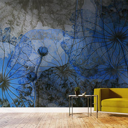 Blue Flowers Mural <br> Great Wall - Trendy Custom Wallpaper | Contemporary Wallpaper Designs | The Detroit Wallpaper Co.