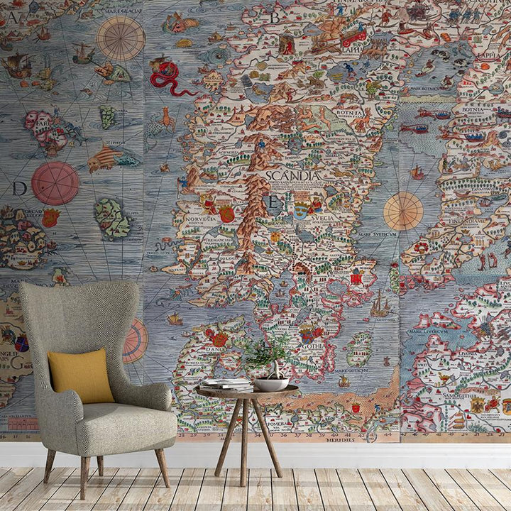 Carta Marina Mural <br> Great Wall - Trendy Custom Wallpaper | Contemporary Wallpaper Designs | The Detroit Wallpaper Co.