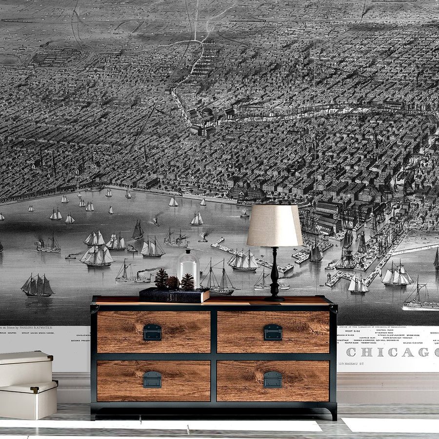 Chicago Mural <br> Great Wall - Trendy Custom Wallpaper | Contemporary Wallpaper Designs | The Detroit Wallpaper Co.