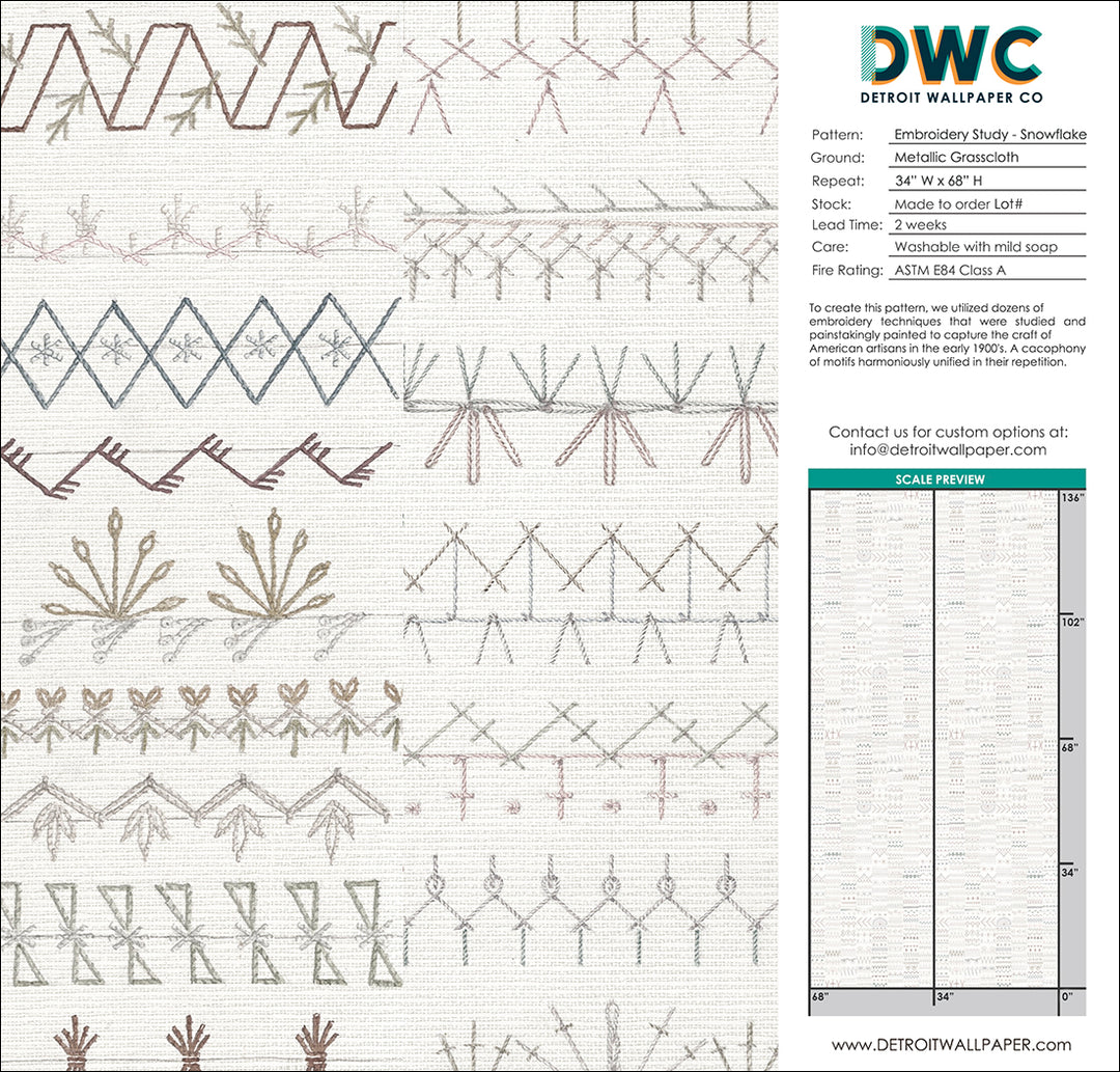 Embroidery Study - Snowflake Grasscloth Wallpaper