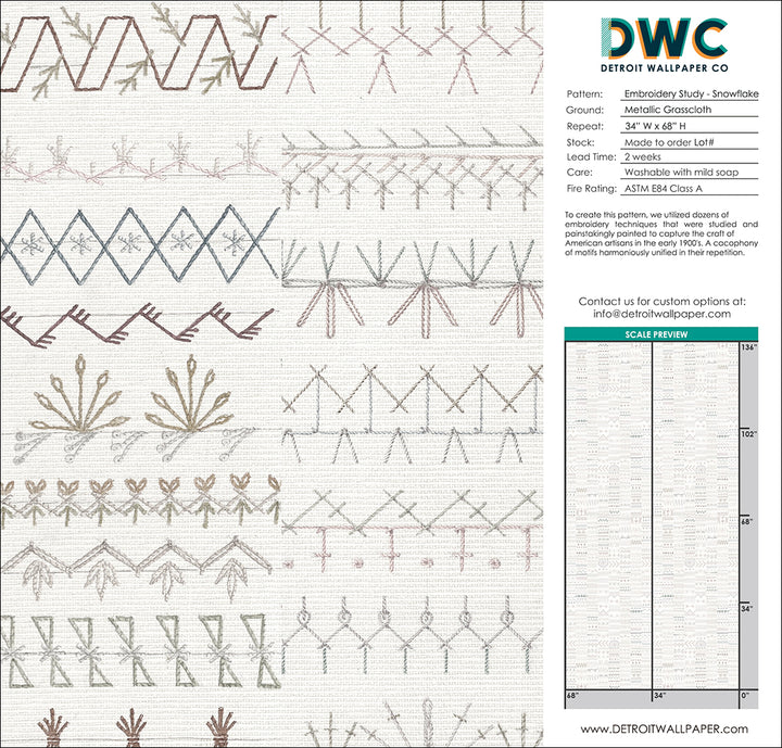 Embroidery Study - Snowflake Grasscloth Wallpaper