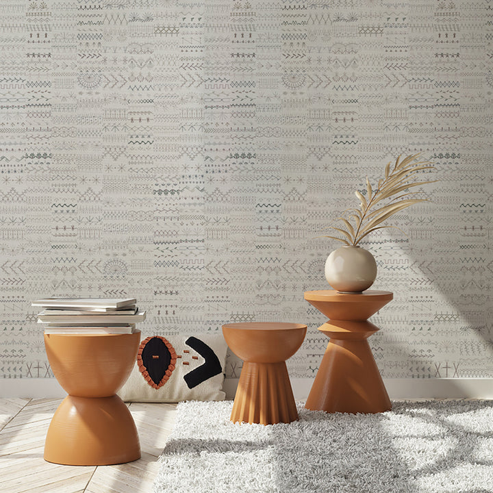 Embroidery Study - Snowflake Grasscloth Wallpaper