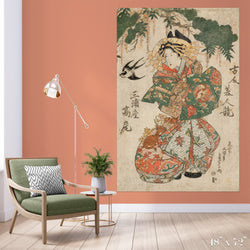 Geisha & Sparrow Colossal Art Print - Trendy Custom Wallpaper | Contemporary Wallpaper Designs | The Detroit Wallpaper Co.