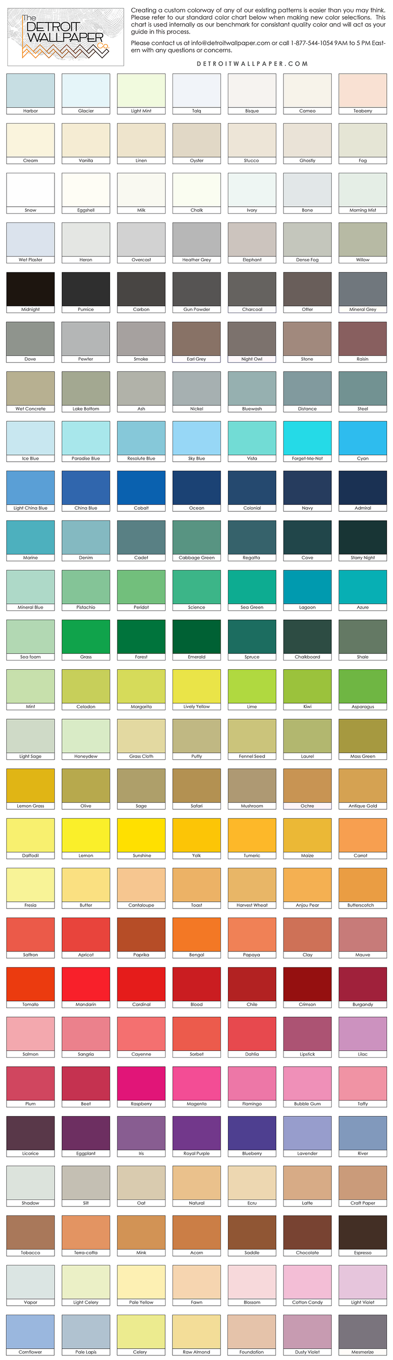 Color Chart - Trendy Custom Wallpaper | Contemporary Wallpaper Designs | The Detroit Wallpaper Co.