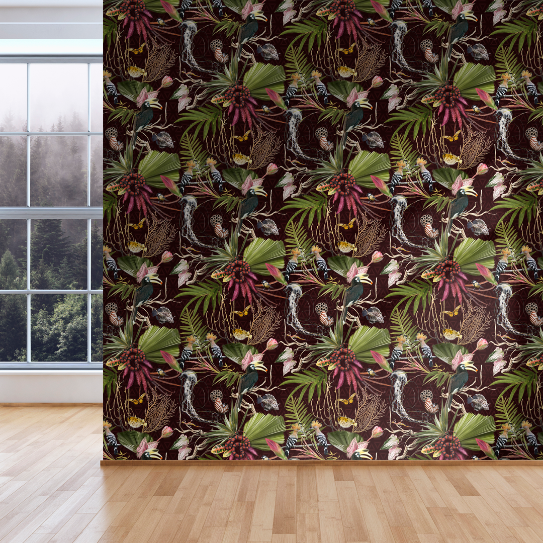 Menagerie - Burgandy - Trendy Custom Wallpaper | Contemporary Wallpaper Designs | The Detroit Wallpaper Co.