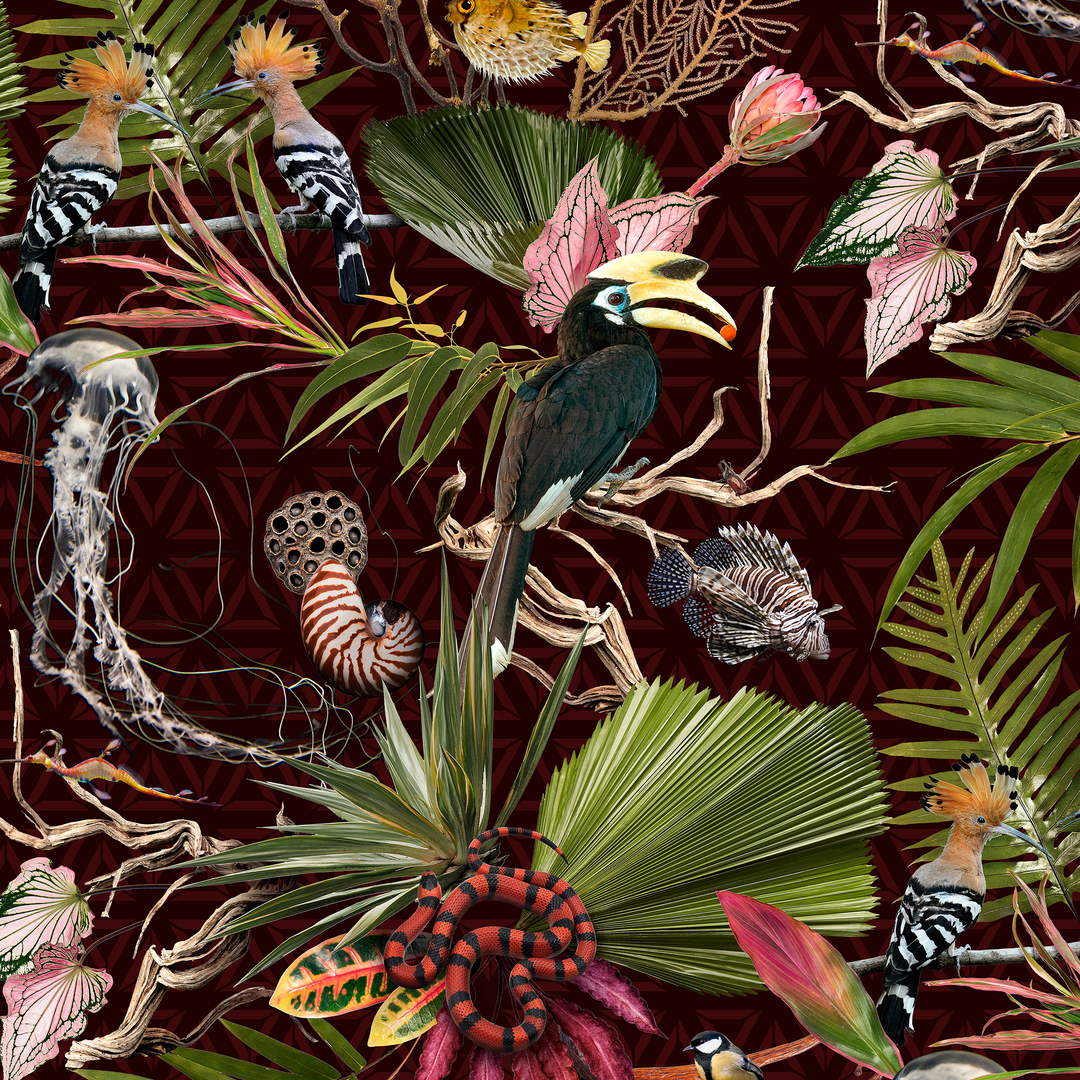 Menagerie - Burgandy - Trendy Custom Wallpaper | Contemporary Wallpaper Designs | The Detroit Wallpaper Co.