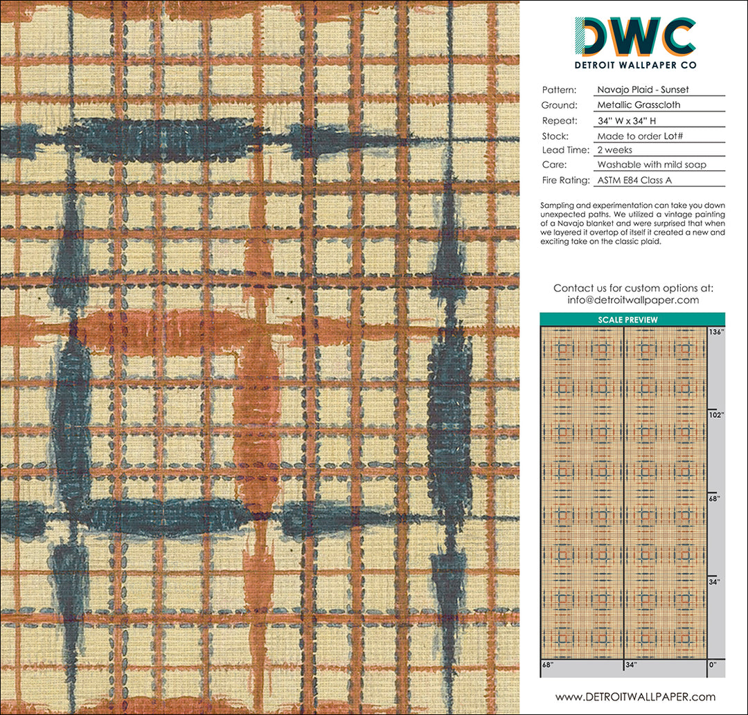 Navajo Plaid - Sunset <br> Grasscloth