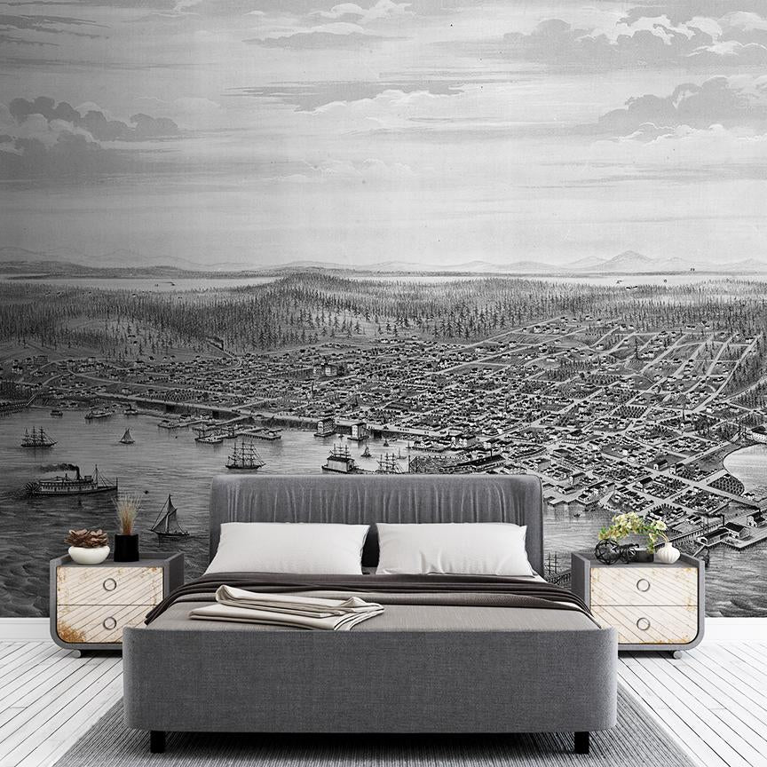 Seattle Mural <br> Great Wall - Trendy Custom Wallpaper | Contemporary Wallpaper Designs | The Detroit Wallpaper Co.