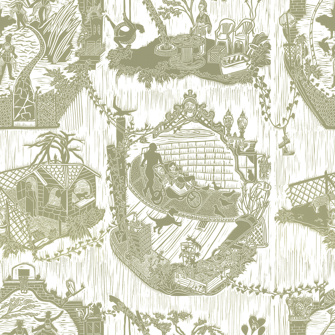 Urban Toile - Putty <br> Wallpaper