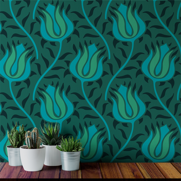 Budding - Emerald - Trendy Custom Wallpaper | Contemporary Wallpaper Designs | The Detroit Wallpaper Co.