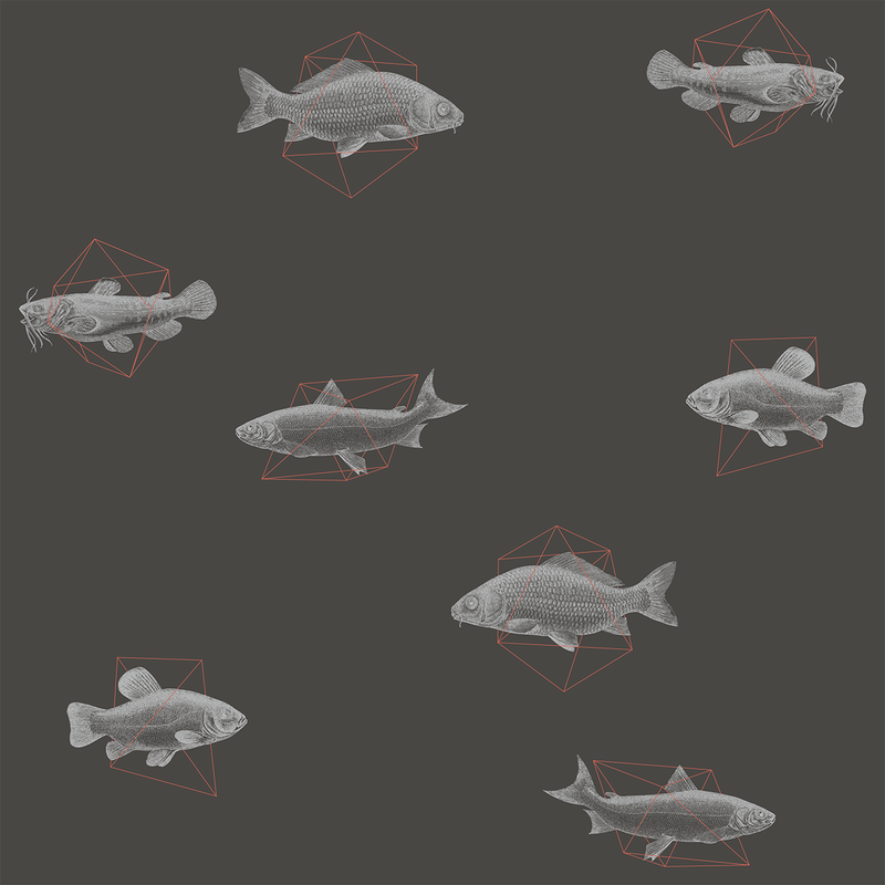 Geo Fish - Deep - Trendy Custom Wallpaper | Contemporary Wallpaper Designs | The Detroit Wallpaper Co.