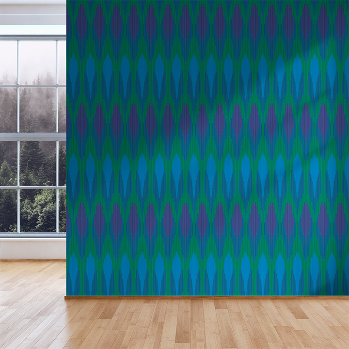 Ikat - Peacock - Trendy Custom Wallpaper | Contemporary Wallpaper Designs | The Detroit Wallpaper Co.