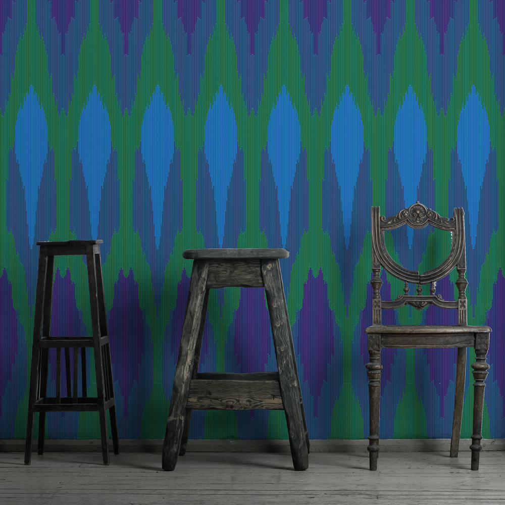 Ikat - Peacock - Trendy Custom Wallpaper | Contemporary Wallpaper Designs | The Detroit Wallpaper Co.