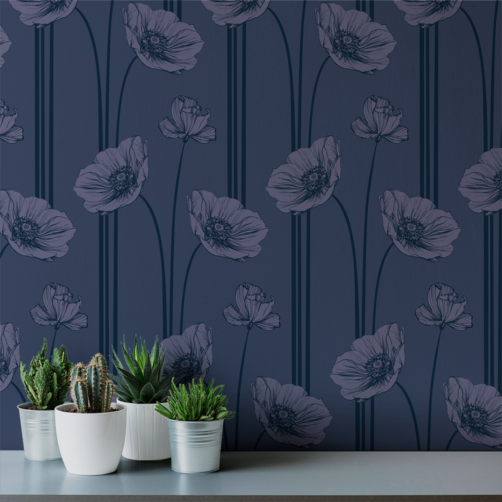 Poppy - Blues - Trendy Custom Wallpaper | Contemporary Wallpaper Designs | The Detroit Wallpaper Co.